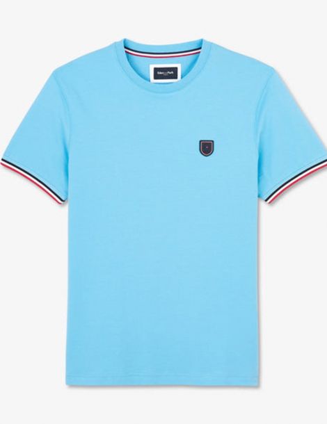 T-shirt uni bleu Eden Park à détails tricolores